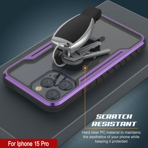 Coque de protection militaire Punkcase iPhone 15 Pro Armor Stealth MAG, avec plusieurs couches de protection, couleur violette.