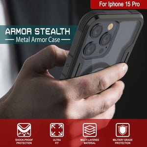 Coque de protection Punkcase iPhone 15 Pro Armor Stealth MAG Defense, qualité militaire, couverture multicouche [Noir]