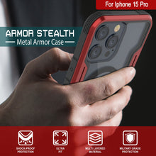 Charger l&#39;image dans la galerie, Punkcase Coque de protection militaire Pro Armor Stealth MAG Defense pour iPhone 15 - Niveau de protection supérieur à plusieurs canapés (Rouge)
