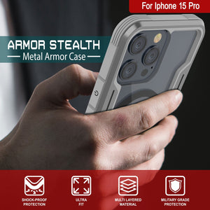 Coque de protection Punkcase iPhone 15 Pro Armor Stealth MAG Defense, de qualité militaire, à plusieurs couches [Gris]