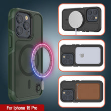Load image into Gallery viewer, Coque PunkCase pour iPhone 15 Pro, série Spartan 2.0, Coque Robuste Transparente avec Protecteur d&#39;écran intégré [vert foncé]
