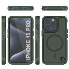 Load image into Gallery viewer, Coque PunkCase pour iPhone 15 Pro, série Spartan 2.0, Coque Robuste Transparente avec Protecteur d&#39;écran intégré [vert foncé]
