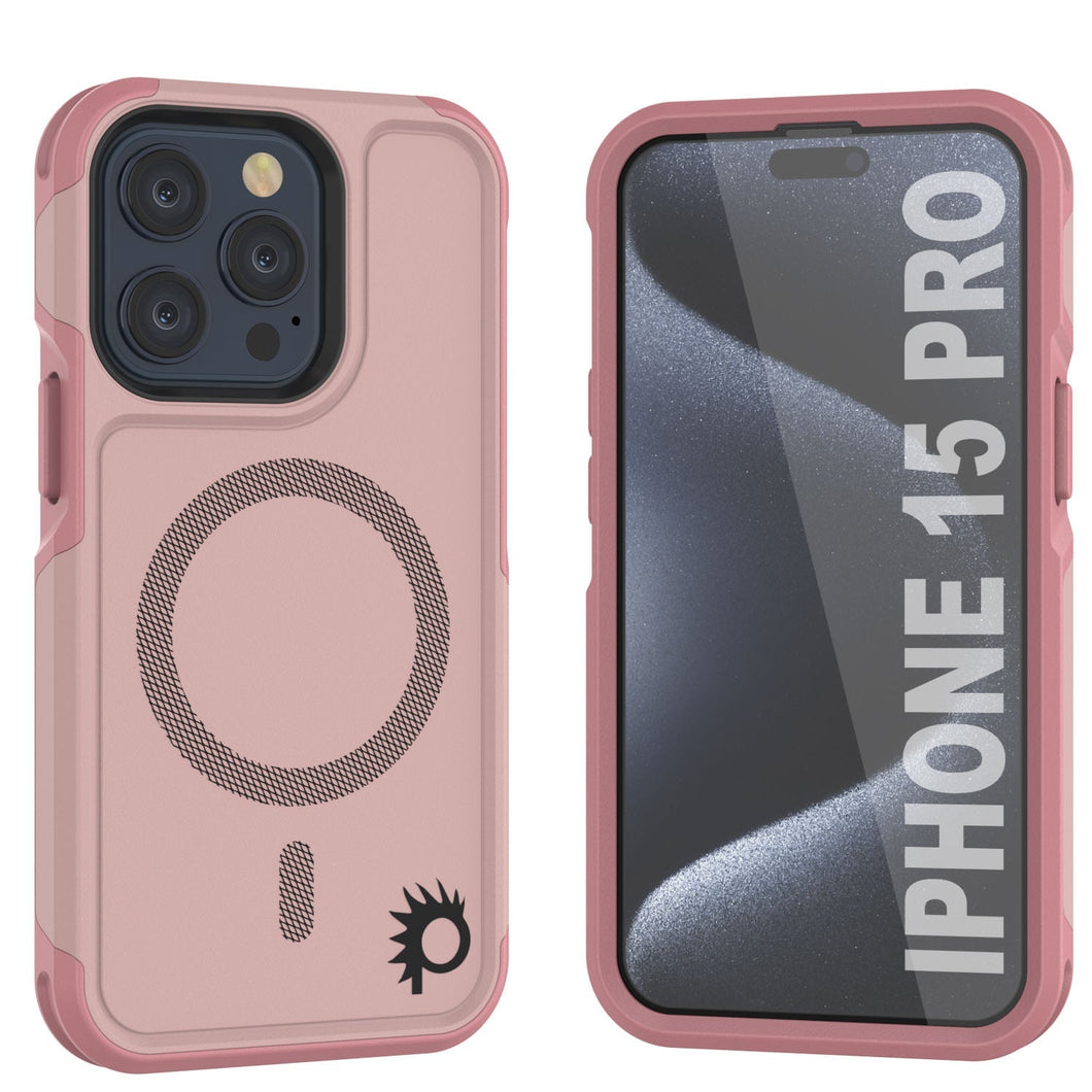 Coque PunkCase pour iPhone 15 Pro, Série Spartan 2.0, Robuste et Transparente avec Protection d'écran intégrée [rose]