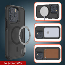 Load image into Gallery viewer, Coque PunkCase pour iPhone 15 Pro, Série Spartan 2.0, Couverture Claire et Robuste avec Protecteur d&#39;écran intégré [Noir]
