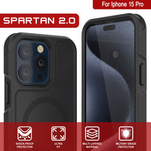 Load image into Gallery viewer, Coque PunkCase pour iPhone 15 Pro, Série Spartan 2.0, Couverture Claire et Robuste avec Protecteur d&#39;écran intégré [Noir]
