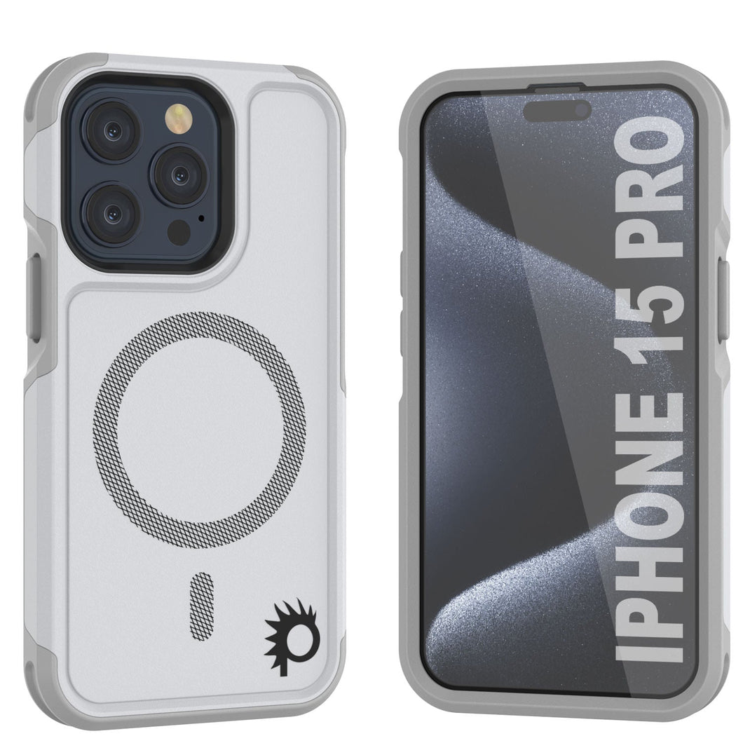 Coque PunkCase iPhone 15 Pro, [Série Spartan 2.0] Étui robuste transparent et résistant avec protecteur d'écran intégré [blanc]