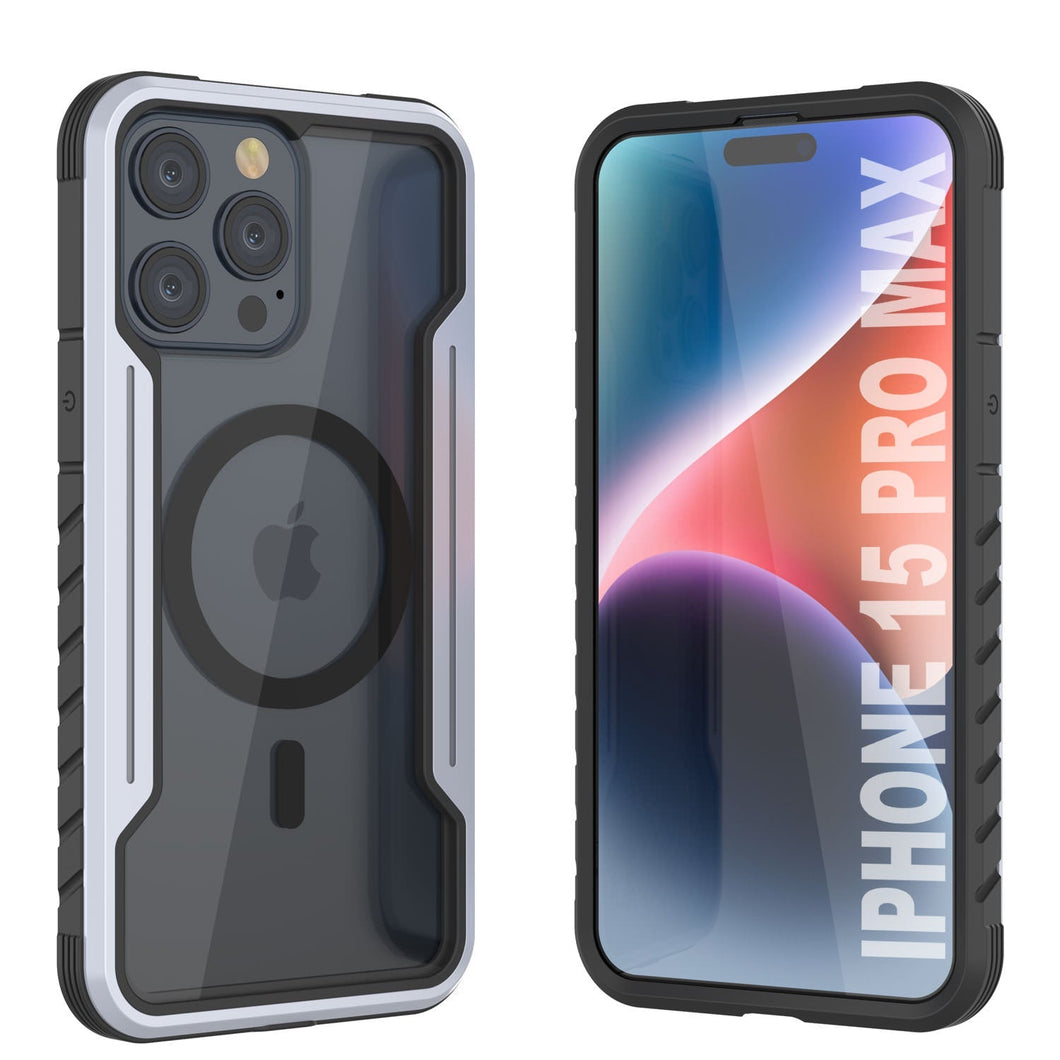 Punkcase Coque de protection Stealth MAG Defense pour iPhone 15 Pro Max, blindée, de qualité militaire, à plusieurs couches [Blanc]