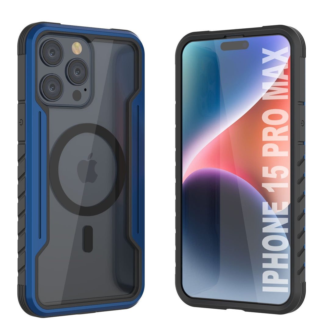 Housse de protection militaire de qualité supérieure de Punkcase pour iPhone 15 Pro Max, modèle Armor Stealth MAG Defense, avec revêtement multicouche [bleu marine].