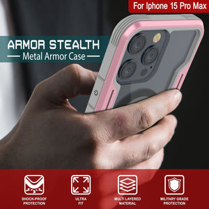 Coque de défense Punkcase iPhone 15 Pro Max Armor Stealth MAG Case protectrice de qualité militaire à couches multiples [Or Rose]