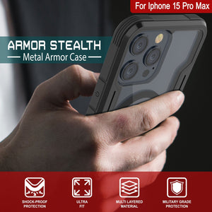 Coque de protection Punkcase iPhone 15 Pro Max Armor Stealth MAG Defense, de qualité militaire, avec revêtement multicouche [noir].