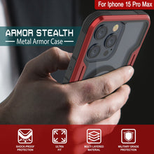 Charger l&#39;image dans la galerie, Coque de protection Punkcase iPhone 15 Pro Max Armor Stealth MAG Defense, de qualité militaire, avec couverture multicouche [Rouge].
