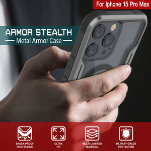 Coque de protection Punkcase iPhone 15 Pro Max Armor Stealth MAG Defense, de qualité militaire, avec couche de protection multicouche [Gris-noir]