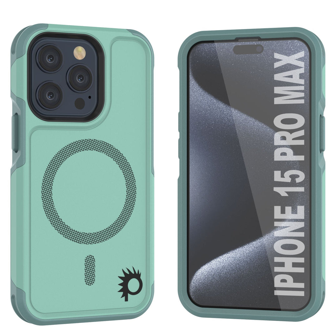 Coque PunkCase pour iPhone 15 Pro Max, Série Spartan 2.0, transparente, robuste et résistance, avec protecteur d'écran intégré [bleu-vert].