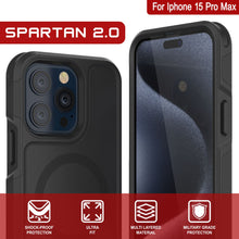 Charger l&#39;image dans la galerie, Coque PunkCase pour iPhone 15 Pro Max, Série Spartan 2.0, transparente, robuste, avec protecteur d&#39;écran intégré, noir.
