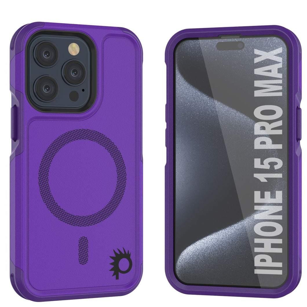 Étui PunkCase pour iPhone 15 Pro Max, [Série Spartan 2.0] Coque robuste transparente avec protecteur d'écran intégré [violet]