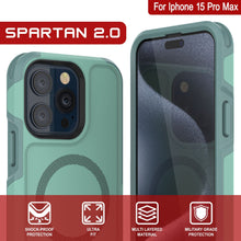 Charger l&#39;image dans la galerie, Coque PunkCase pour iPhone 15 Pro Max, Série Spartan 2.0, transparente, robuste et résistance, avec protecteur d&#39;écran intégré [bleu-vert].
