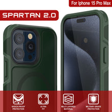 Charger l&#39;image dans la galerie, Coque PunkCase pour iPhone 15 Pro Max, [Série Spartan 2.0] Couverture robuste transparente avec protecteur d&#39;écran intégré [vert foncé]
