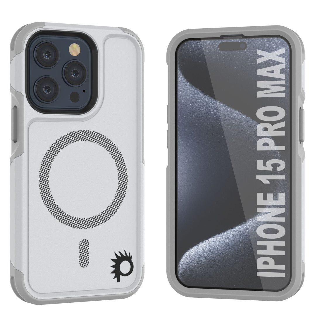 Coque PunkCase pour iPhone 15 Pro Max, Série Spartan 2.0, Housse Robuste Transparente avec Protège-écran intégré [blanc]