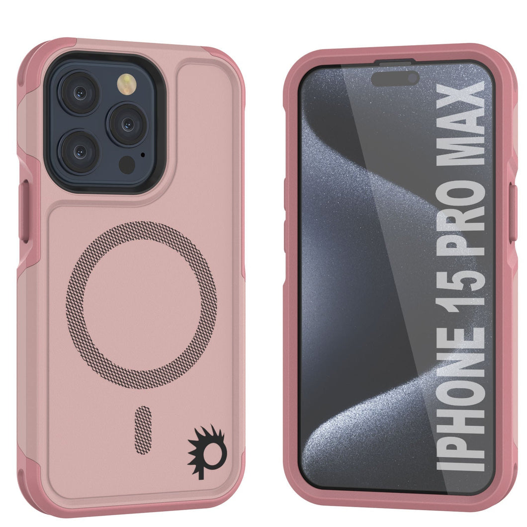 Coque PunkCase pour iPhone 15 Pro Max, Série Spartan 2.0, transparente, robuste et résistance avec protection d'écran intégrée [rose]