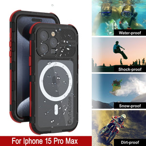 Coque étanche en aluminium pour iPhone 16 Pro Max Metal Extreme 2.0 Series IP68 avec protection d'écran intégrée [noir-rouge]