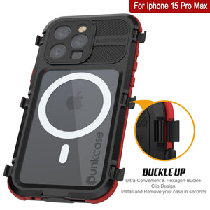 Coque étanche en aluminium pour iPhone 16 Pro Max Metal Extreme 2.0 Series IP68 avec protection d'écran intégrée [noir-rouge]