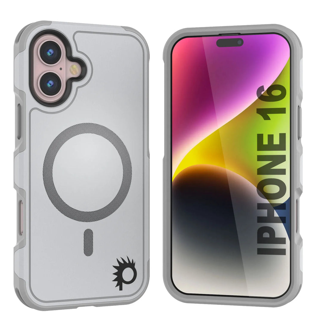 Coque PunkCase pour iPhone 16, [Série Spartan 2.0] Coque robuste et transparente avec protecteur d'écran intégré [blanc]