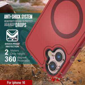 Coque PunkCase pour iPhone 16, [Série Spartan 2.0] Coque robuste et transparente avec protecteur d'écran intégré [rouge]