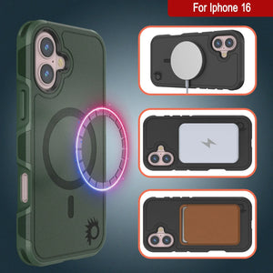 Coque PunkCase pour iPhone 16, [Série Spartan 2.0] Coque robuste et transparente avec protecteur d'écran intégré [vert foncé]