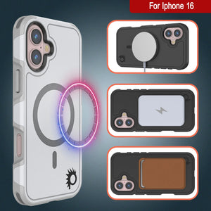 Coque PunkCase pour iPhone 16, [Série Spartan 2.0] Coque robuste et transparente avec protecteur d'écran intégré [blanc]