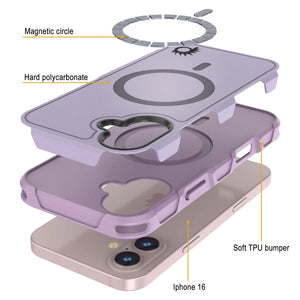 Coque PunkCase pour iPhone 16, [Série Spartan 2.0] Coque robuste et transparente avec protecteur d'écran intégré [lilas]