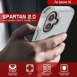 Coque PunkCase pour iPhone 16, [Série Spartan 2.0] Coque robuste et transparente avec protecteur d'écran intégré [blanc]