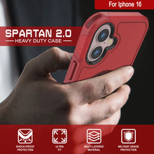 Charger l&#39;image dans la galerie, Coque PunkCase pour iPhone 16, [Série Spartan 2.0] Coque robuste et transparente avec protecteur d&#39;écran intégré [rouge]
