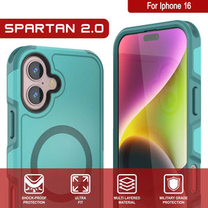 Coque PunkCase pour iPhone 16, [Série Spartan 2.0] Coque robuste et transparente avec protecteur d'écran intégré [Bleu]