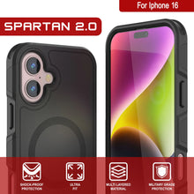 Load image into Gallery viewer, Coque PunkCase pour iPhone 16, [Série Spartan 2.0] Coque robuste et transparente avec protecteur d&#39;écran intégré [Noir]
