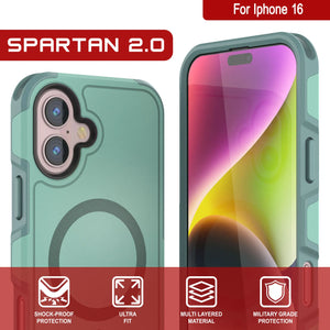 Coque PunkCase pour iPhone 16, [Série Spartan 2.0] Coque robuste et transparente avec protecteur d'écran intégré [bleu sarcelle]