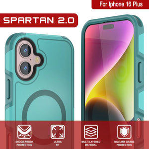 Coque PunkCase pour iPhone 16 Plus, [Série Spartan 2.0] Coque robuste et transparente avec protecteur d'écran intégré [Bleu]