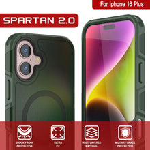 Load image into Gallery viewer, Coque PunkCase pour iPhone 16 Plus, [Série Spartan 2.0] Coque robuste et transparente avec protecteur d&#39;écran intégré [vert foncé]
