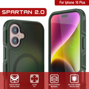 Coque PunkCase pour iPhone 16 Plus, [Série Spartan 2.0] Coque robuste et transparente avec protecteur d'écran intégré [vert foncé]