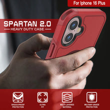 Charger l&#39;image dans la galerie, Coque PunkCase pour iPhone 16 Plus, [Série Spartan 2.0] Coque robuste et transparente avec protecteur d&#39;écran intégré [rouge]
