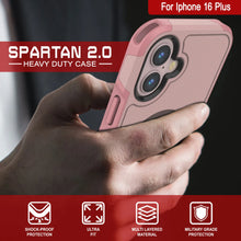 Charger l&#39;image dans la galerie, Coque PunkCase pour iPhone 16 Plus, [Série Spartan 2.0] Coque robuste et transparente avec protecteur d&#39;écran intégré [rose]
