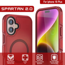 Charger l&#39;image dans la galerie, Coque PunkCase pour iPhone 16 Plus, [Série Spartan 2.0] Coque robuste et transparente avec protecteur d&#39;écran intégré [rouge]
