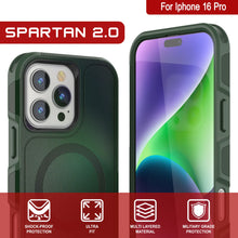 Load image into Gallery viewer, Coque PunkCase pour iPhone 16 Pro, [Série Spartan 2.0] Coque robuste et transparente avec protecteur d&#39;écran intégré [vert foncé]
