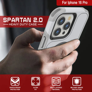 Coque PunkCase pour iPhone 16 Pro, [Série Spartan 2.0] Coque robuste et transparente avec protecteur d'écran intégré [blanc]