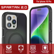 Load image into Gallery viewer, Coque PunkCase pour iPhone 16 Pro, [Série Spartan 2.0] Coque robuste et transparente avec protecteur d&#39;écran intégré [Noir]
