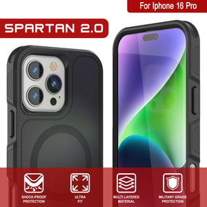 Coque PunkCase pour iPhone 16 Pro, [Série Spartan 2.0] Coque robuste et transparente avec protecteur d'écran intégré [Noir]