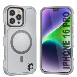 Coque PunkCase pour iPhone 16 Pro, [Série Spartan 2.0] Coque robuste et transparente avec protecteur d'écran intégré [blanc]