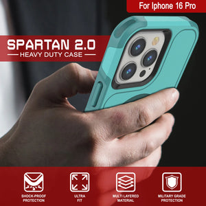 Coque PunkCase pour iPhone 16 Pro, [Série Spartan 2.0] Coque robuste et transparente avec protecteur d'écran intégré [Bleu]