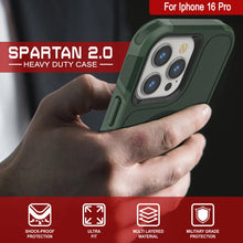 Load image into Gallery viewer, Coque PunkCase pour iPhone 16 Pro, [Série Spartan 2.0] Coque robuste et transparente avec protecteur d&#39;écran intégré [vert foncé]
