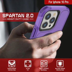 Coque PunkCase pour iPhone 16 Pro, [Série Spartan 2.0] Coque robuste et transparente avec protecteur d'écran intégré [violet]