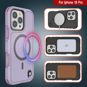 Coque PunkCase pour iPhone 16 Pro, [Série Spartan 2.0] Coque robuste et transparente avec protecteur d'écran intégré [lilas]